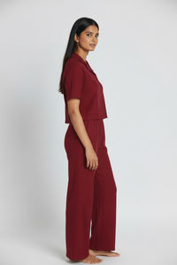Zivame 2 Mile Fashion Knit Cotton Loungewear Set - Deep Claret — thumbnail 3